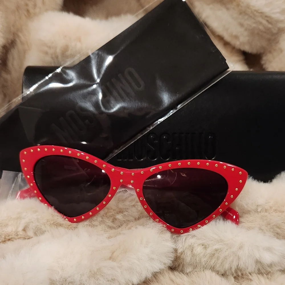 MOSCHINO- 52MM Studded Cat Eye Sunglasses- Red - Picture 7 of 9
